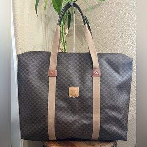 CELINE BROWN MACADAM COATED CANVAS JUMBO ZIPPERED TOTE